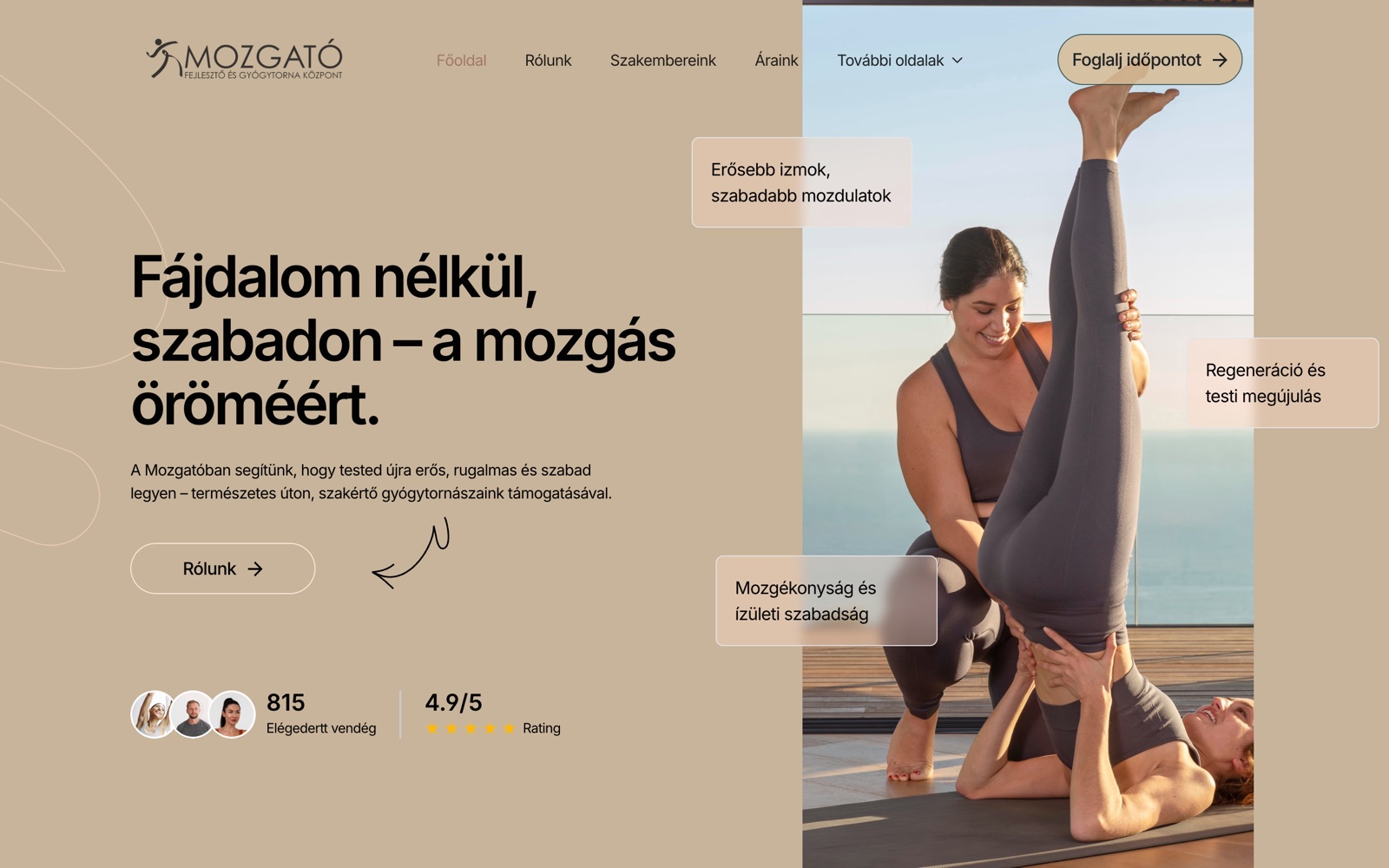 A Mozgató Fejlesztő és Gyógytorna Központ weboldalának nyitóképe